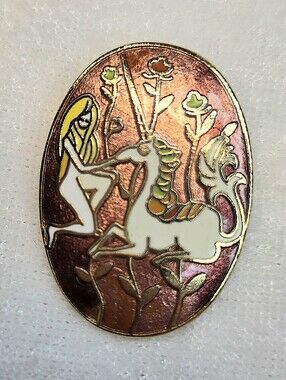 Vintage "The Lady and the Unicorn" Cloisonne Enamel Brooch / Pin